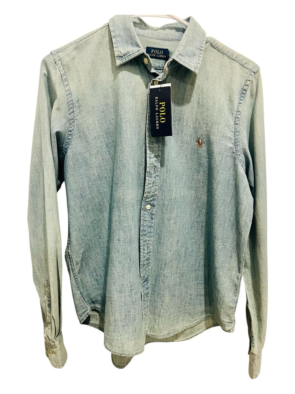 Polo Ralph Lauren Womenโs Chambray Denim Button Down Shirt Medium NWT Pony Logo